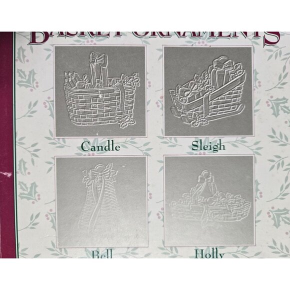 Longaberger Pewter Basket Ornament Set Of 4 With Red Ribbon In Original Box - Picture 11 of 16